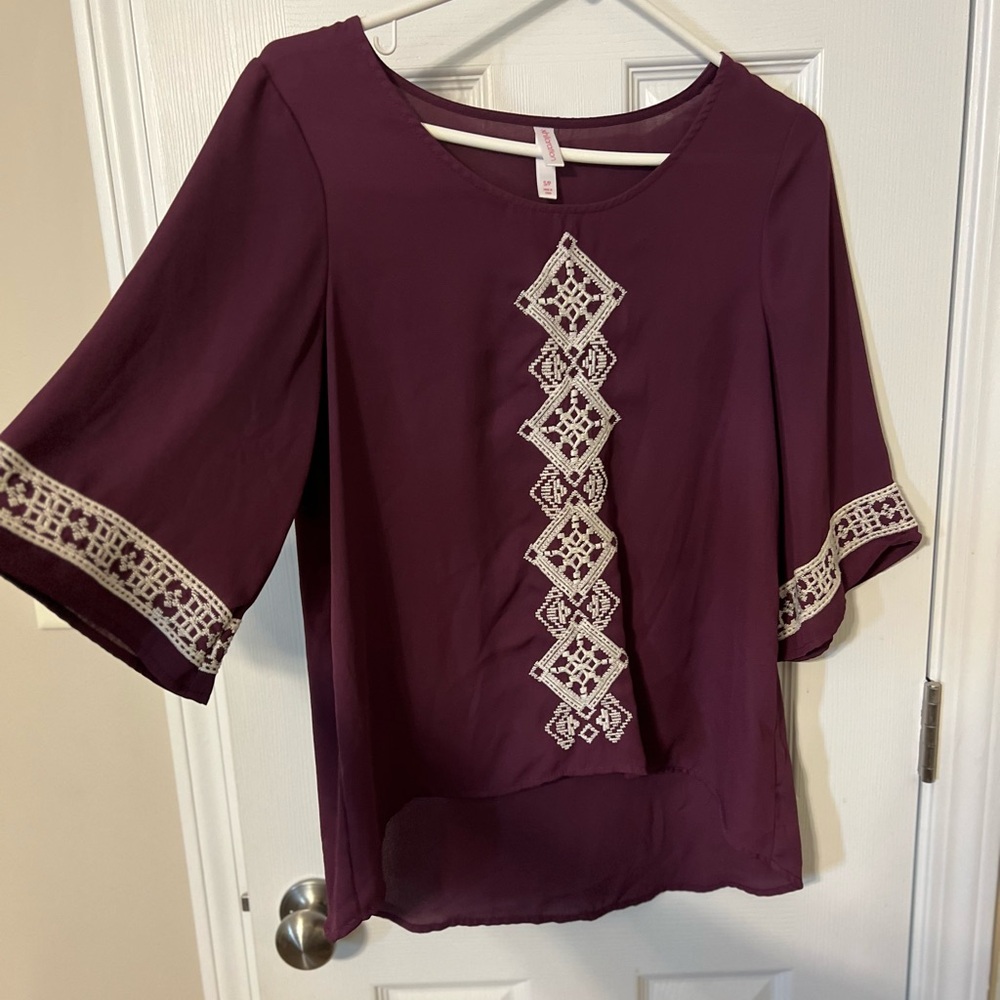 Xhilaration Deep Purple Blouse with Embroidered Details